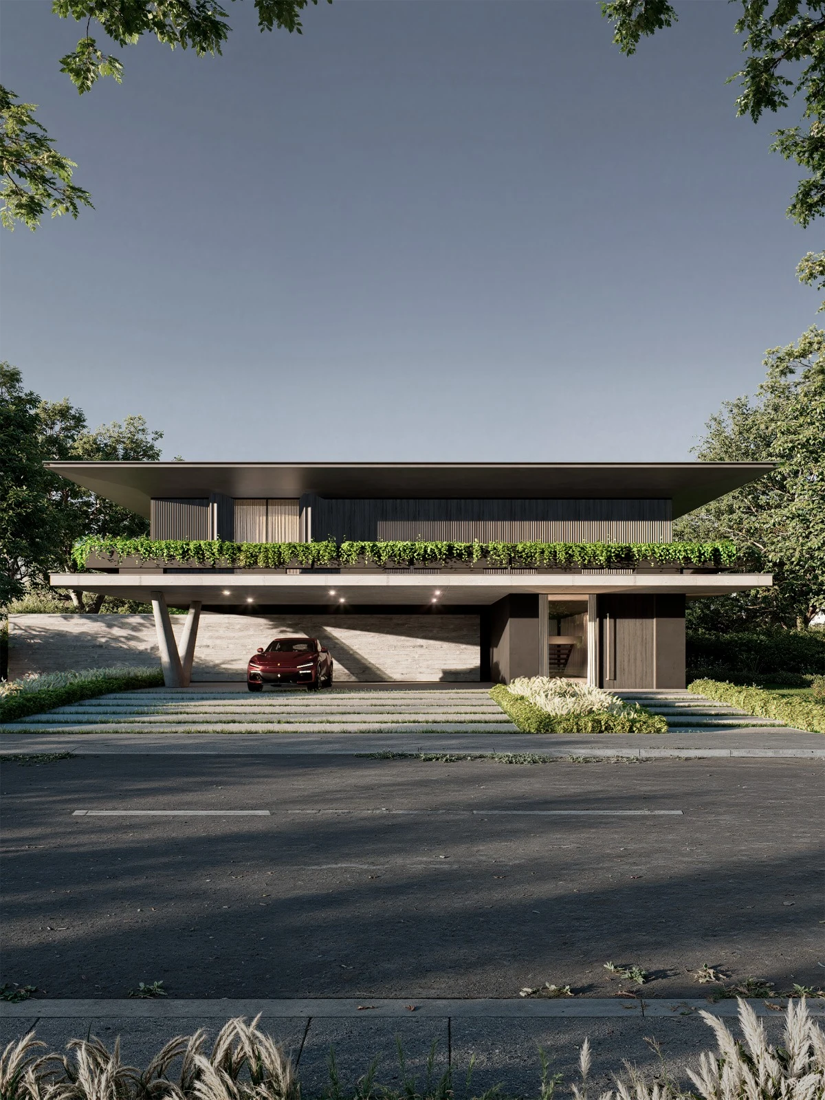 Fachada residencial com planos horizontais
